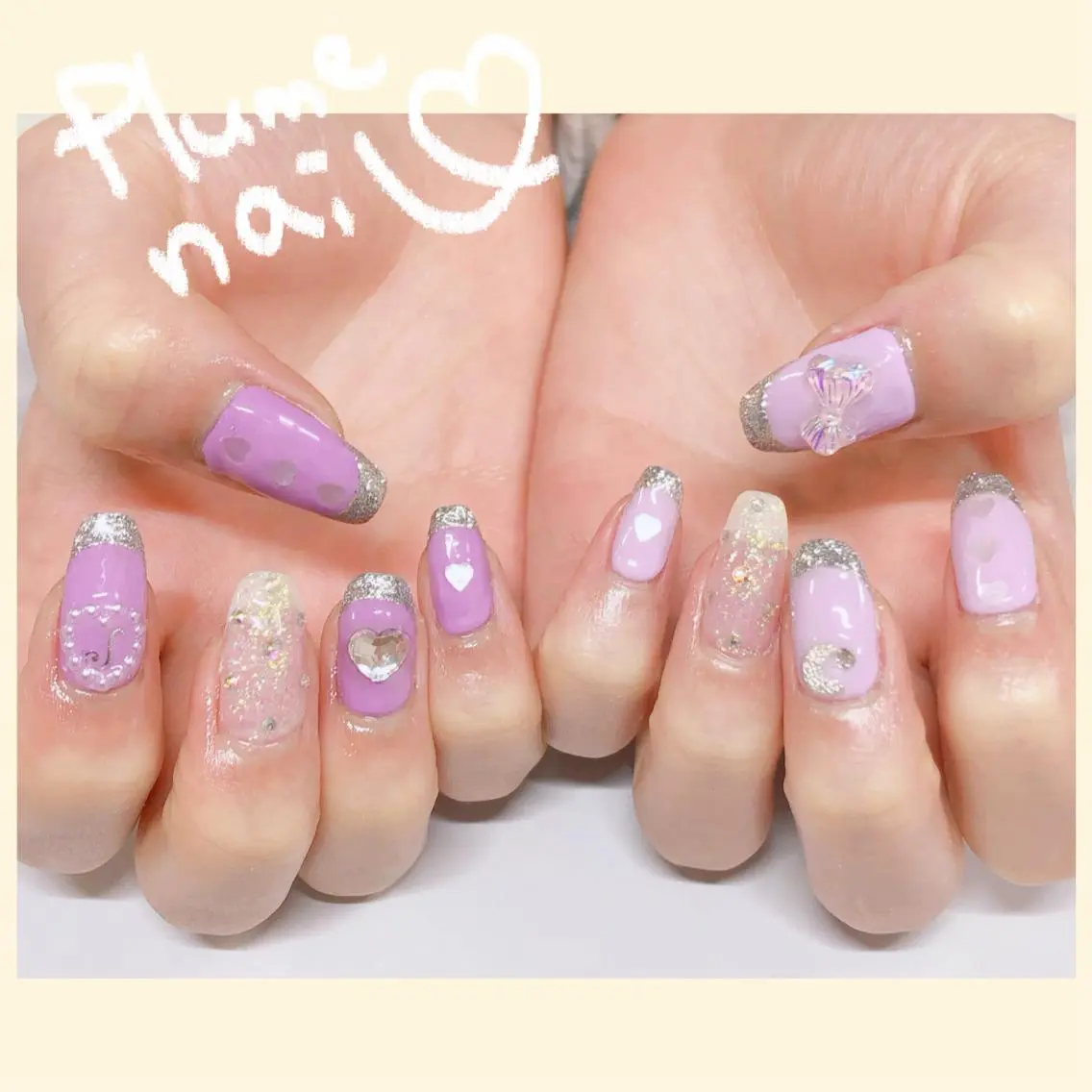 ネイル アートネイル フレンチネイル ハート キラキラネイル 韓国ネイル plume nail ☆韓国ネイルのネイルデザイン