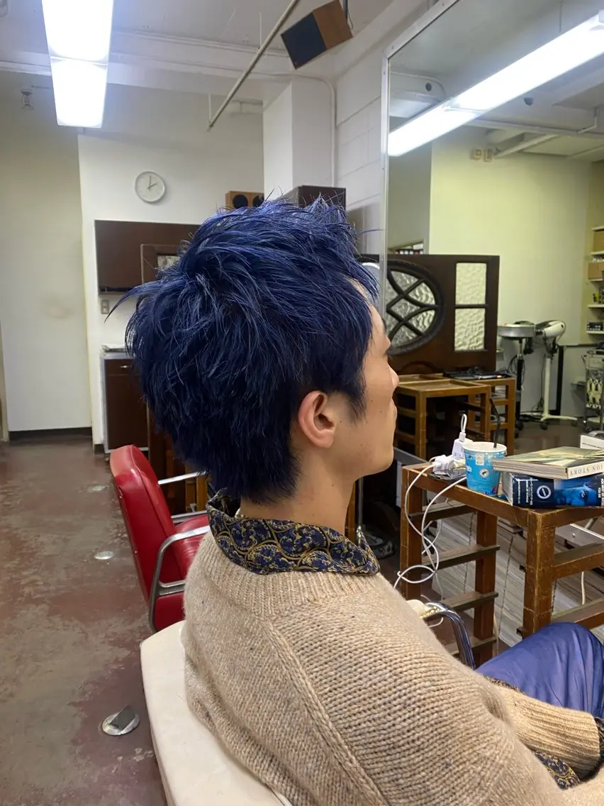 ショート カラー ブリーチ ネイビーカラー シルバー ショートヘア 菊池 大佑のヘアスタイル