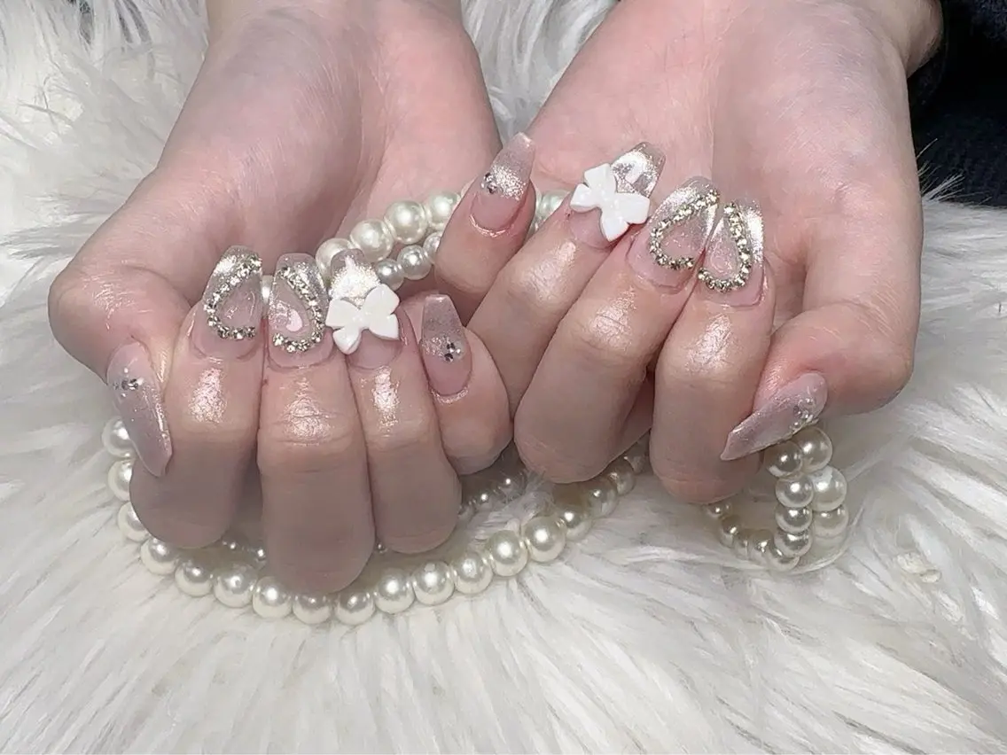 ネイル 長さ出し フレンチネイル ジェルネイル ガラスフレンチ 韓国ネイル ハンドネイル ハンドケア For U nail スカルプ専門店のネイルデザイン