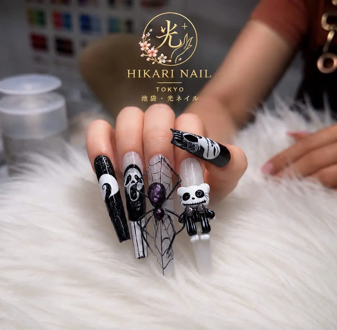 ネイル チークネイル 長さ出し フレンチネイル ガーリー ハロウィン ハンドネイル HikariNail Ikebukuroのネイルデザイン