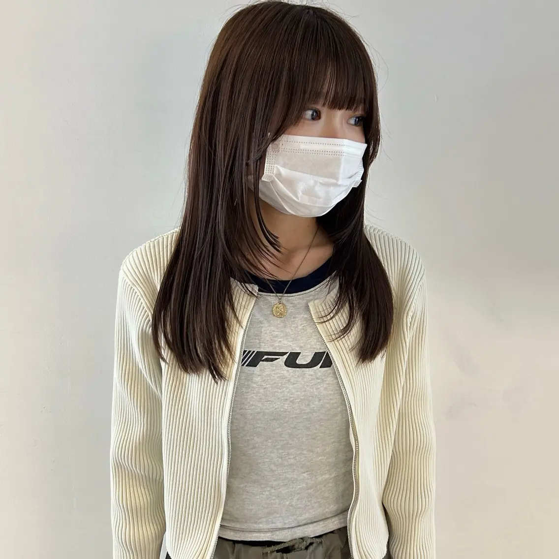 ロング カラー 切りっぱなしボブ ボブ 顔まわりレイヤー 顔周りカット 姫カット nonoka オリーブ/レイヤーのヘアスタイル