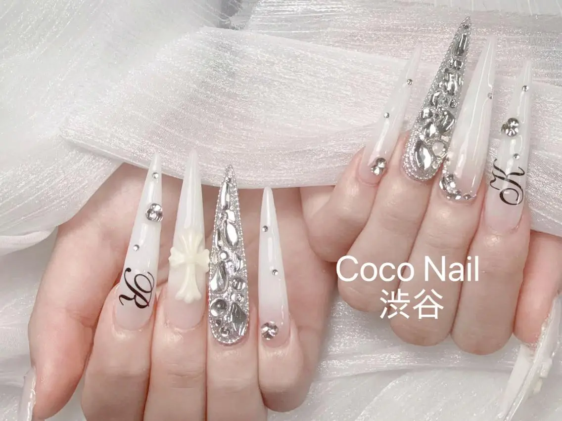ネイル 成人式 大理石ネイル(マーブル) リボン 夏ネイル ネイルチップ ハンドネイル CoCo Nail 長さ出し専門店のネイルデザイン