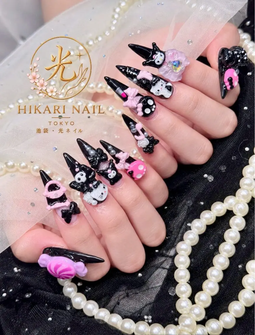 ネイル チークネイル 長さ出し フレンチネイル ガーリー ハロウィン ハンドネイル HikariNail Ikebukuroのネイルデザイン