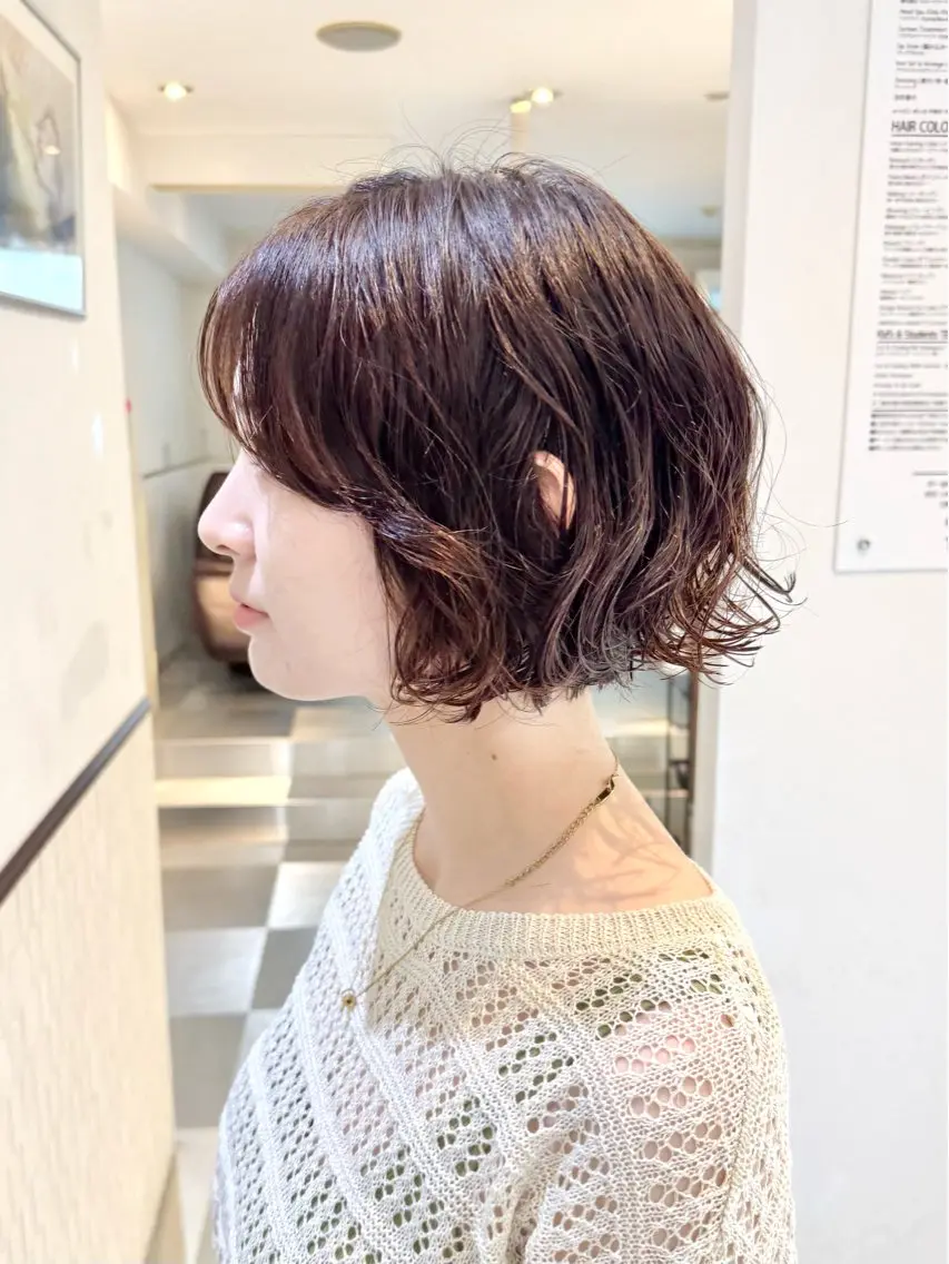 ショート パーマ ショートボブ ボブ ショートヘア カット パーマ トリートメント デジタルパーマ 🌀ボブ　萩原　龍のヘアスタイル