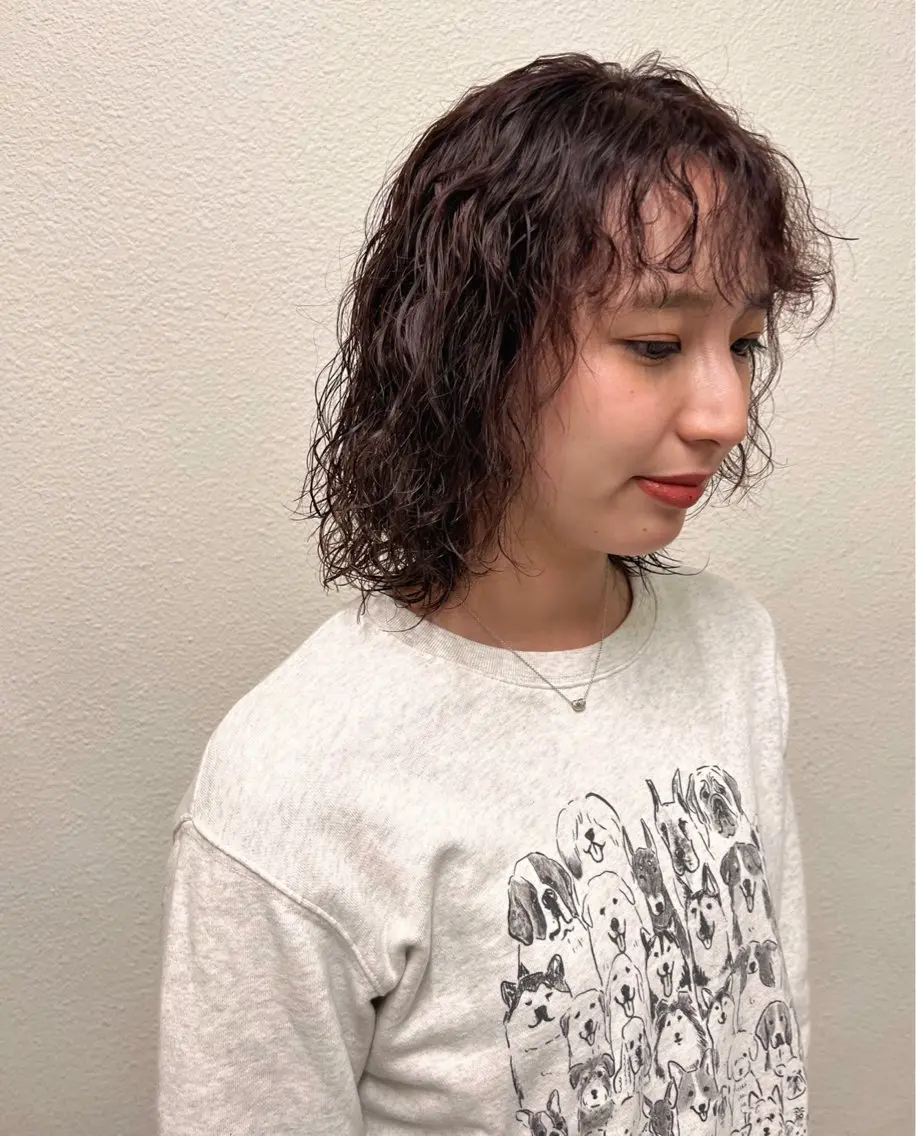 ミディアム カラー パーマ ミディアムパーマ 🌼こやま かおり🌼のヘアスタイル
