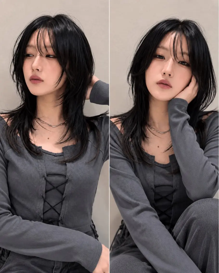 セミロング カット ヘアカラー トリートメント 韓国レイヤー 田中 励也のヘアスタイル