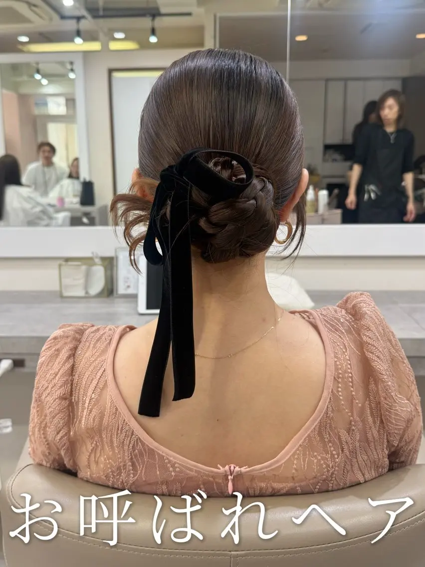 セミロング ヘアアレンジ ハーフアップ ポニーテール 結婚式・ブライダル 三つ編み ヘアセット 韓国風パーマ/ヘア セット/店長みづきのヘアスタイル