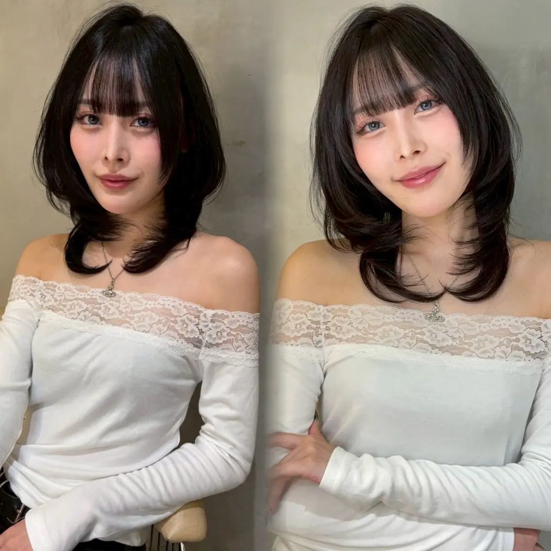 ミディアム ミディアムレイヤー レイヤーカット カット ヘアカラー HINA 仙台/ ボブ/縮毛矯正/韓国のヘアスタイル