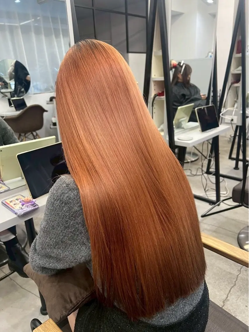 ロング パーマ 縮毛矯正 🍒モテ暖色カラー × うる艶✧ ゆなのヘアスタイル