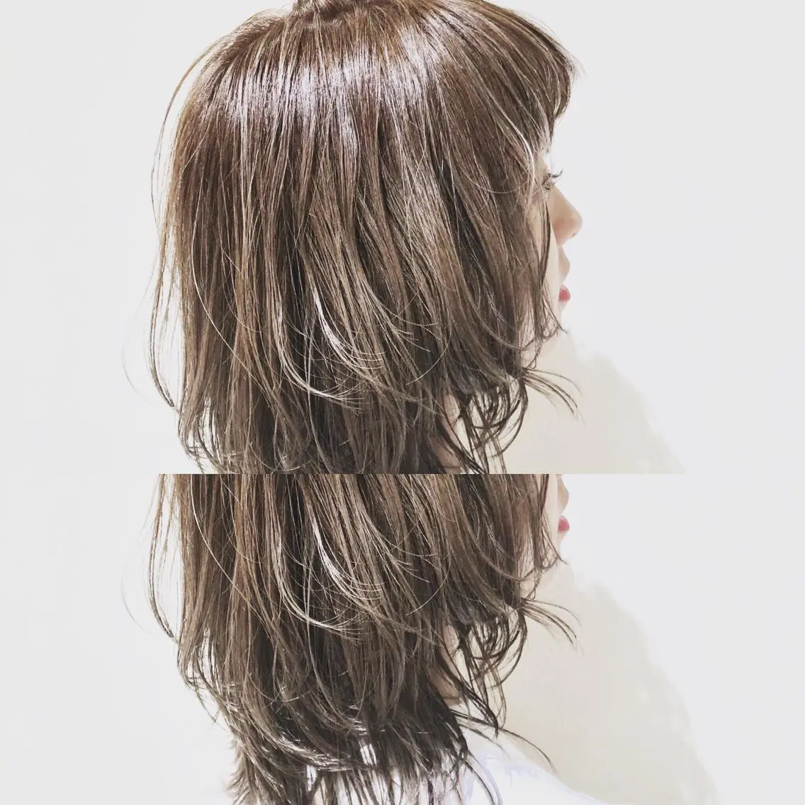 ミディアム カラー パーマ ヘアアレンジ ミディアムパーマ バレイヤージュ 黒髪 ブルーカラー ブルージュ 【ツヤ髪美容師】 ツダケイスケのヘアスタイル