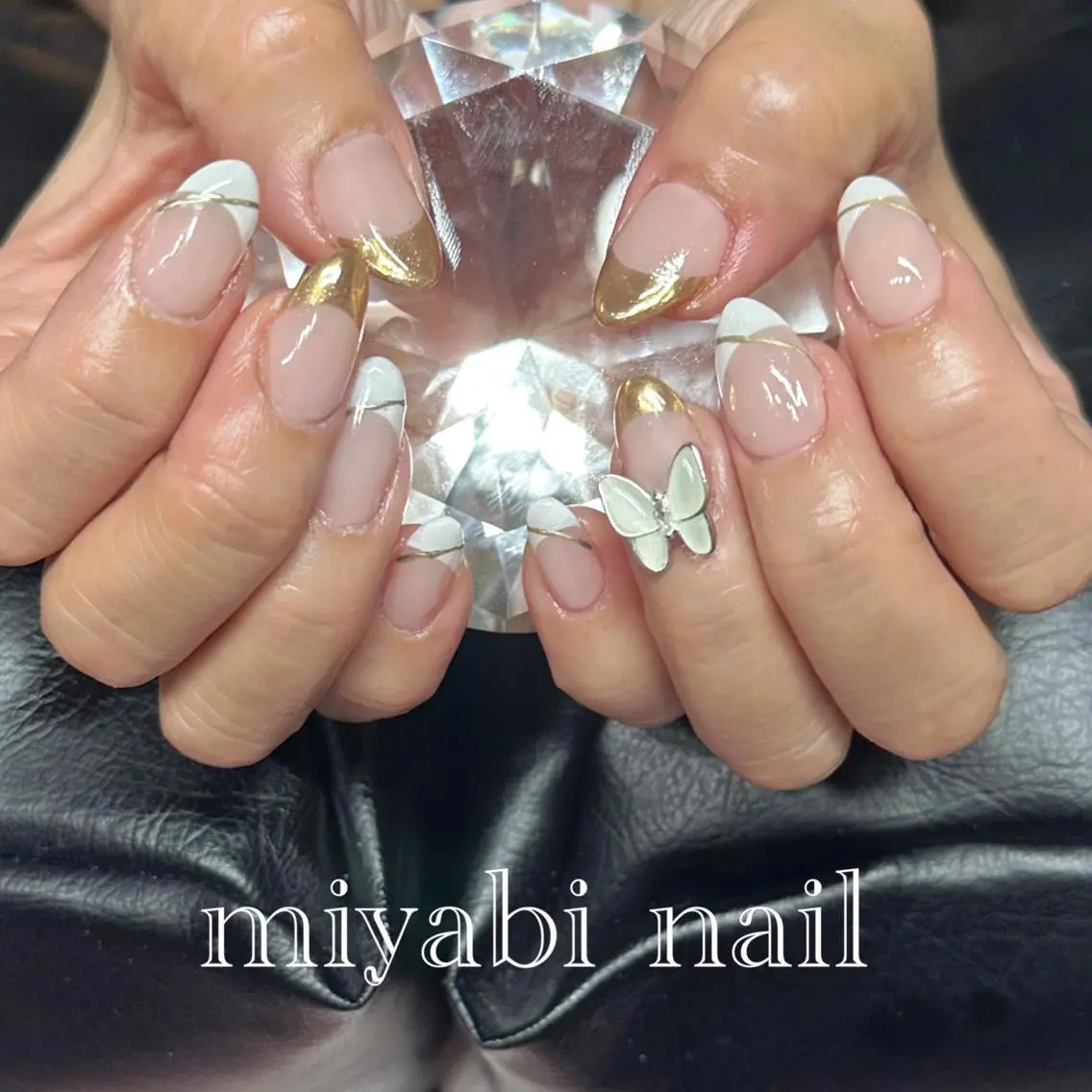 ネイル フレンチネイル ジェルネイル ミラーネイル 持ち込み ピンク ハンドネイル miyabi nail 桂川駅近くのネイルデザイン