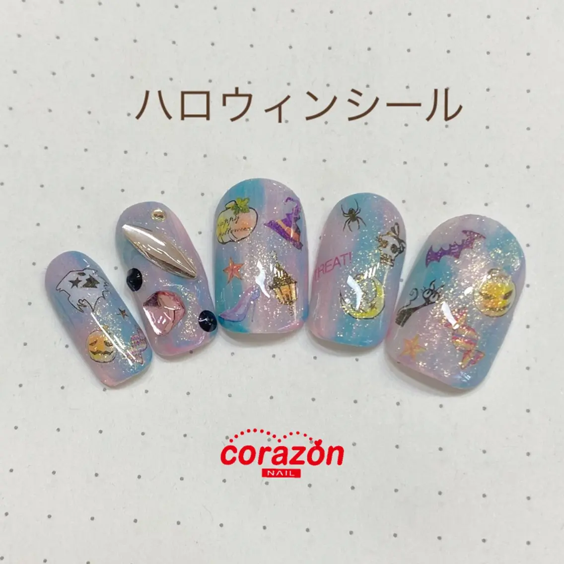 ネイル アートネイル ハロウィン ラメ(グリッター) ストーンネイル ネイリスト aicoのネイルデザイン