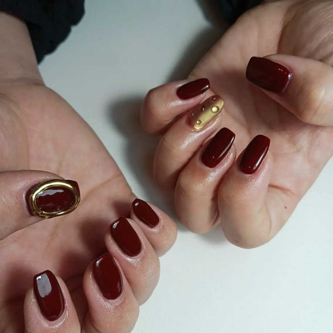 ネイル ボルドー ジェルネイル ゴールド ミラーネイル 持ち込み owlnail /持込みデザイン専門のネイルデザイン