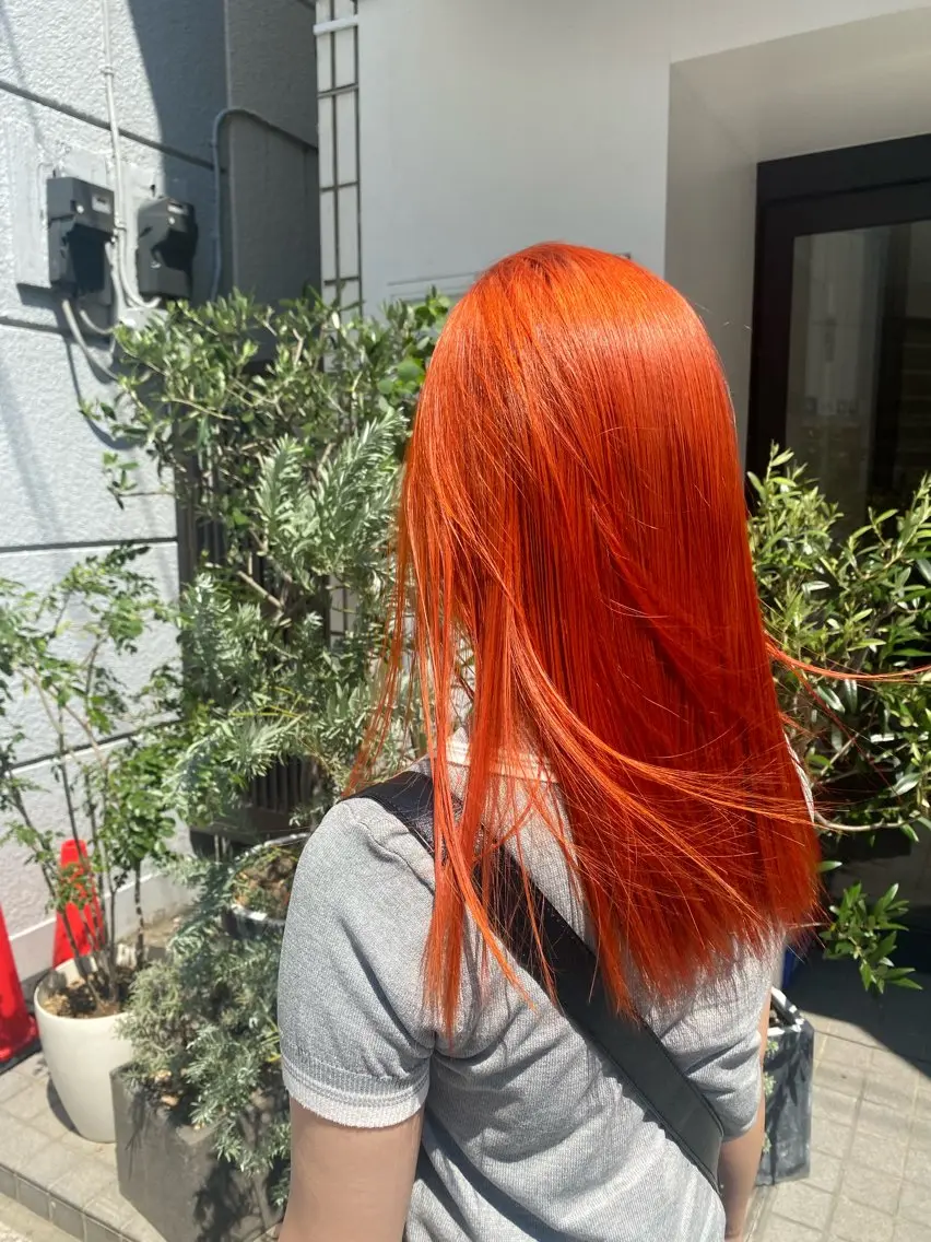 セミロング カラー オレンジ ヘアカラー トリートメント 透明感カラー🫧🎀 まりなのマツエク・マツパデザイン