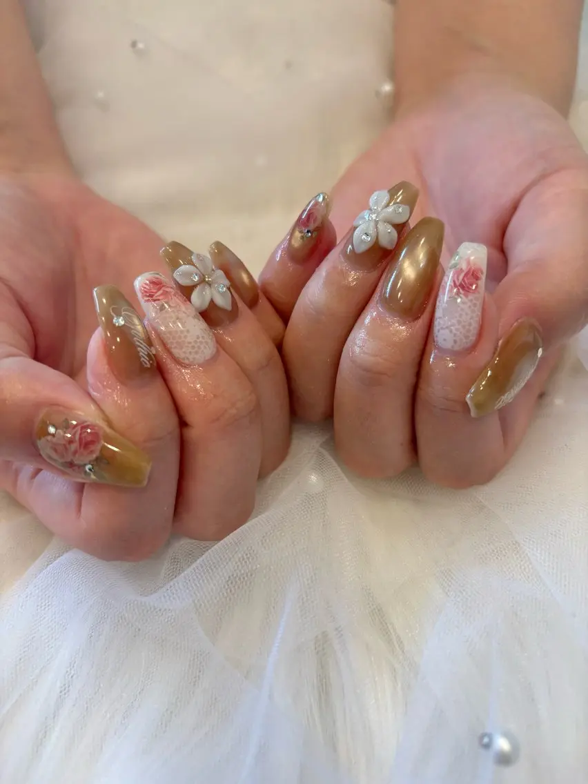 ネイル アートネイル ガーリー レース 持ち込み 【Manami】 ALRE♡Nailのネイルデザイン
