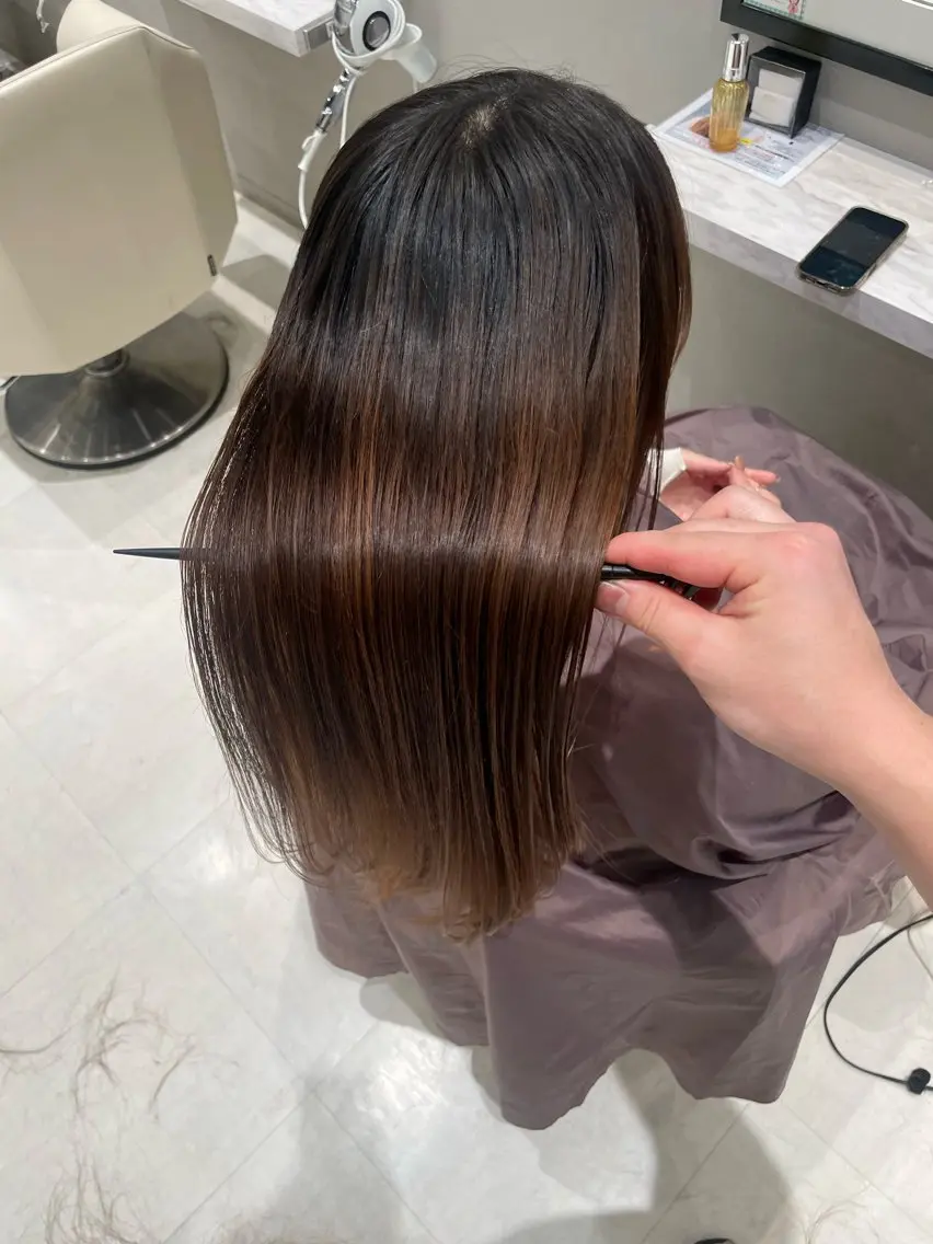 ロング パーマ カット 縮毛矯正 トリートメント k-twoたき✨艶感 カラー/美髪矯正のヘアスタイル