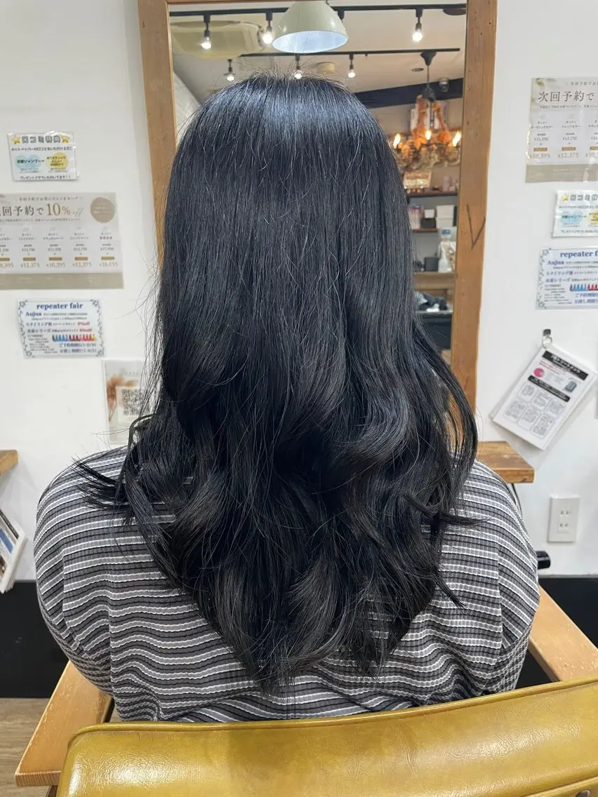 ロング カラー 黒髪 透明感カラー オーガニックカラー ヘアカラー ヘッドスパ 吉田 凱翔のヘアスタイル