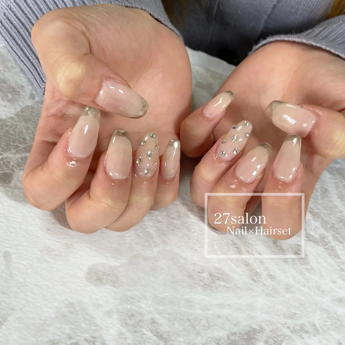 ネイル ドット フレンチネイル ミラーネイル 27salon yuinaのネイルデザイン