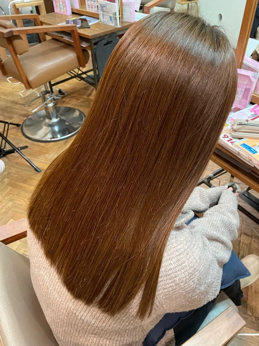 カラー オレンジ ヘッドスパ ツヤ感カラー✨/ 顔周りカット西川絢音のヘアスタイル
