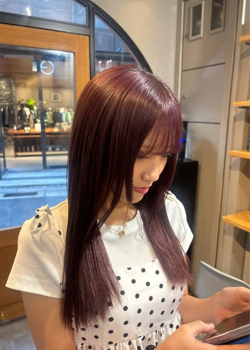 ロング カラー ボルドーカラー ヘアカラー 【ioe 元町】 🎀希 歩🎀のヘアスタイル