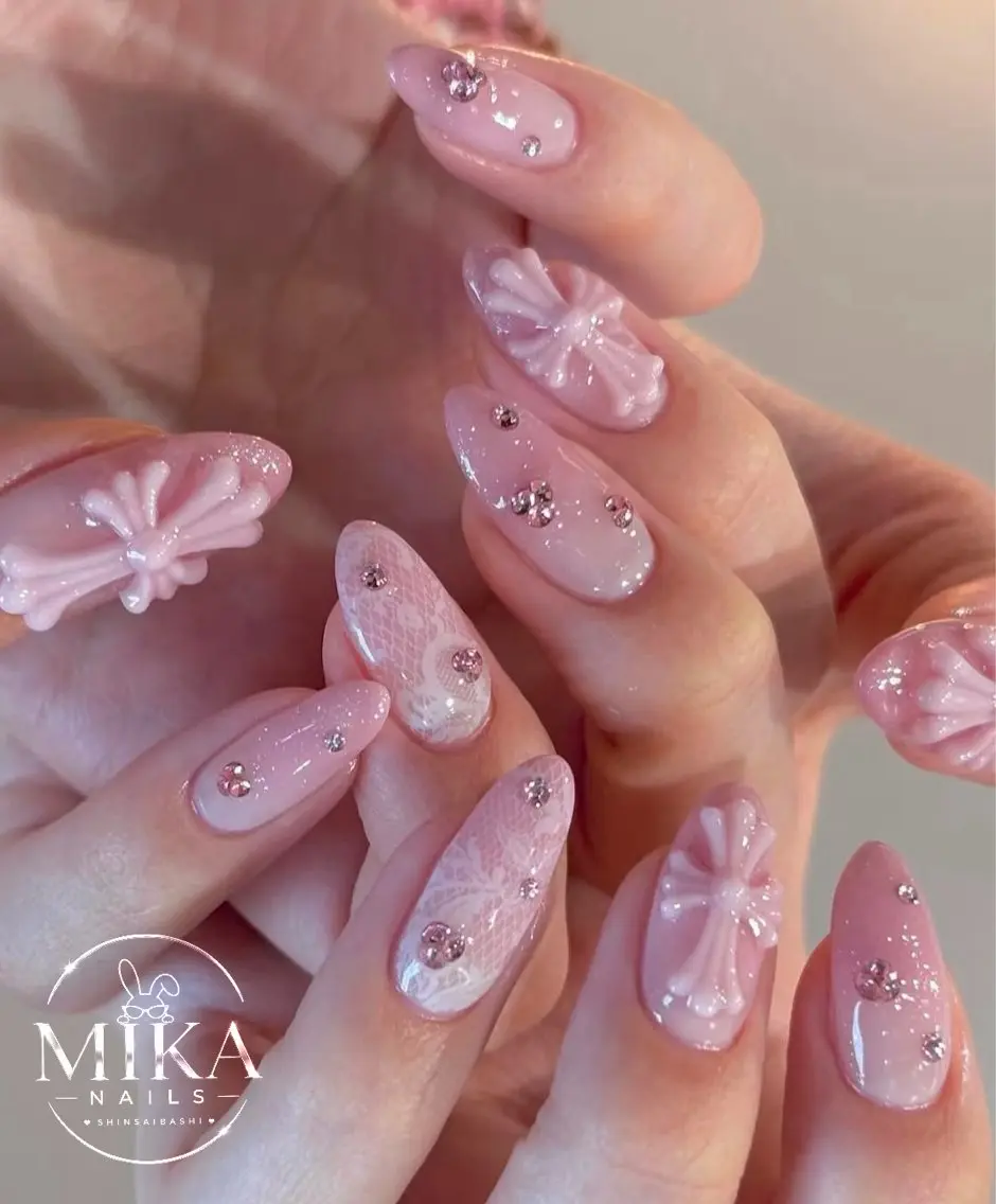 ネイル ハート キラキラネイル 韓国ネイル ロングネイル マグネットネイル ハンドネイル ハンドケア ちみ_Mika Nails 心斎橋のネイルデザイン