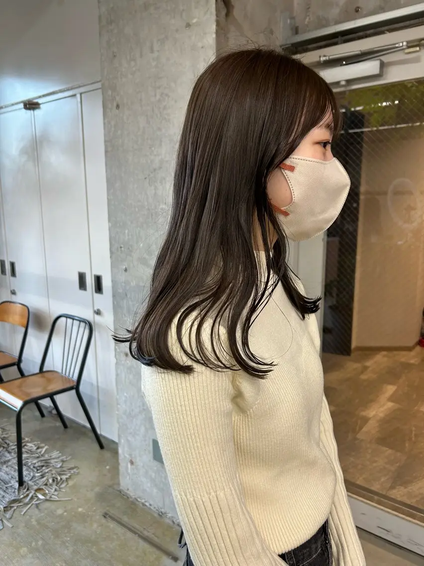 ロング カラー ブラウンカラー オリーブブラウン maho/垢抜け カラーパーマメイクのヘアスタイル
