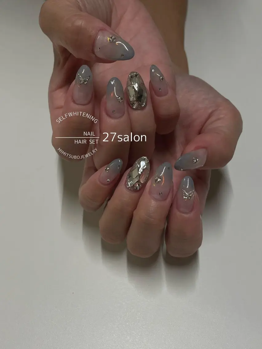 ネイル オーロラネイル ブルー ワンホンネイル ハンドネイル 27salon yuinaのネイルデザイン