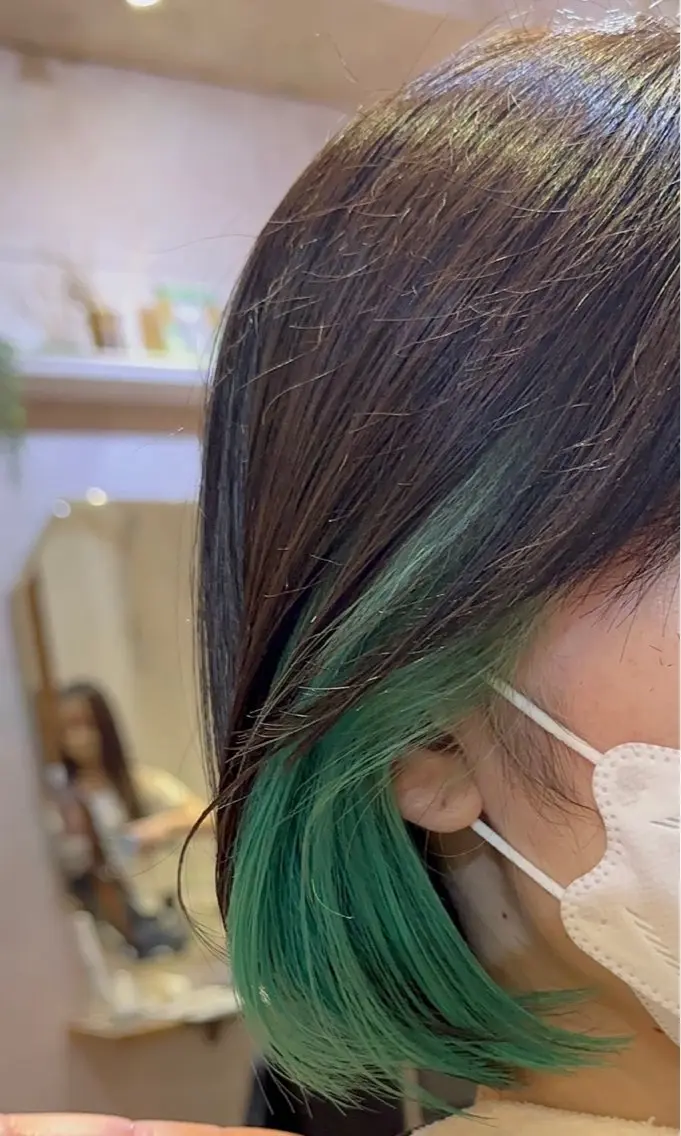 ミディアム カット ヘアカラー トリートメント ブリーチなしダブル カラー縮毛矯正 下野のヘアスタイル