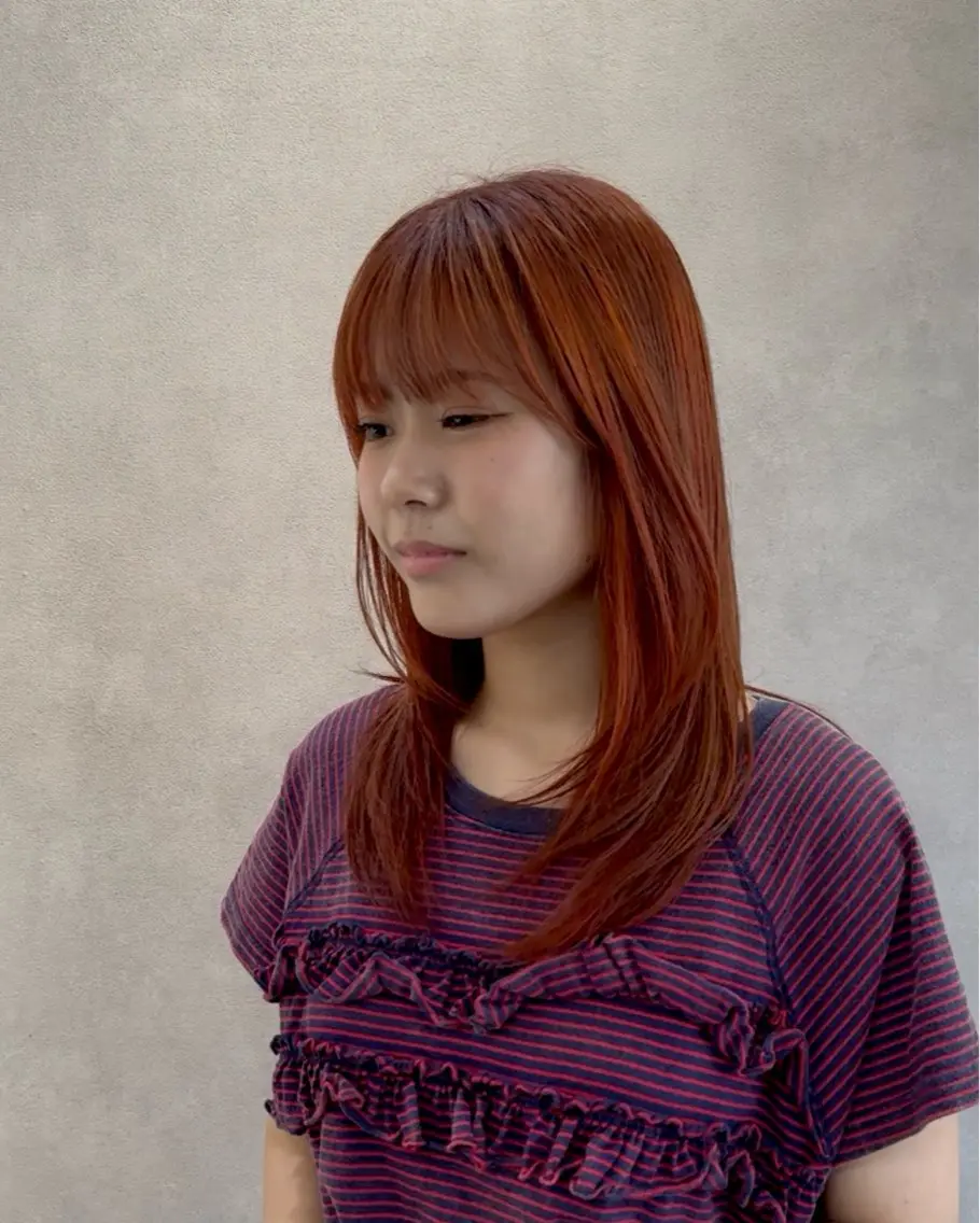 セミロング オレンジブラウン ハイライト ヘアカラー トリートメント reira/堀江/ 似合わせカットのヘアスタイル