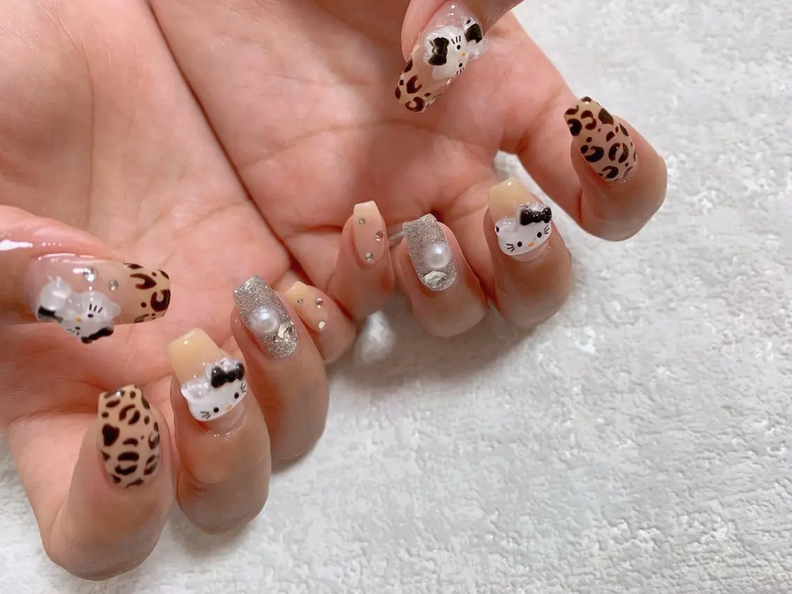 ネイル アニマル柄 ジェルネイル 韓国ネイル メンズネイル 持ち込み kiki nail たまプラーザのネイルデザイン