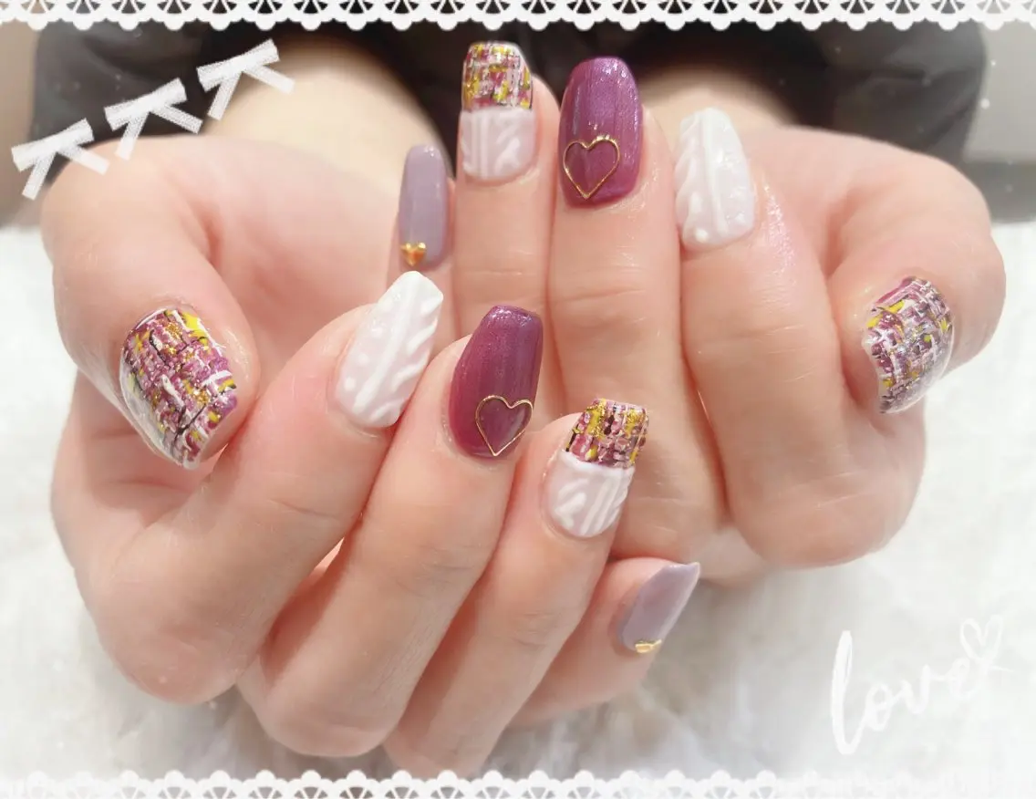 ネイル 持ち込み ツイードネイル ハンドネイル ネイルサロン nail_upのネイルデザイン