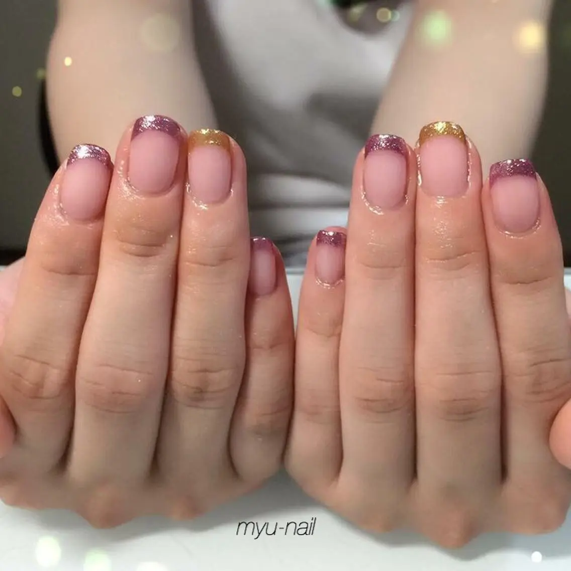 ネイル フレンチネイル ジェルネイル ラメ(グリッター) シンプルネイル ホームサロン myu-nailのネイルデザイン