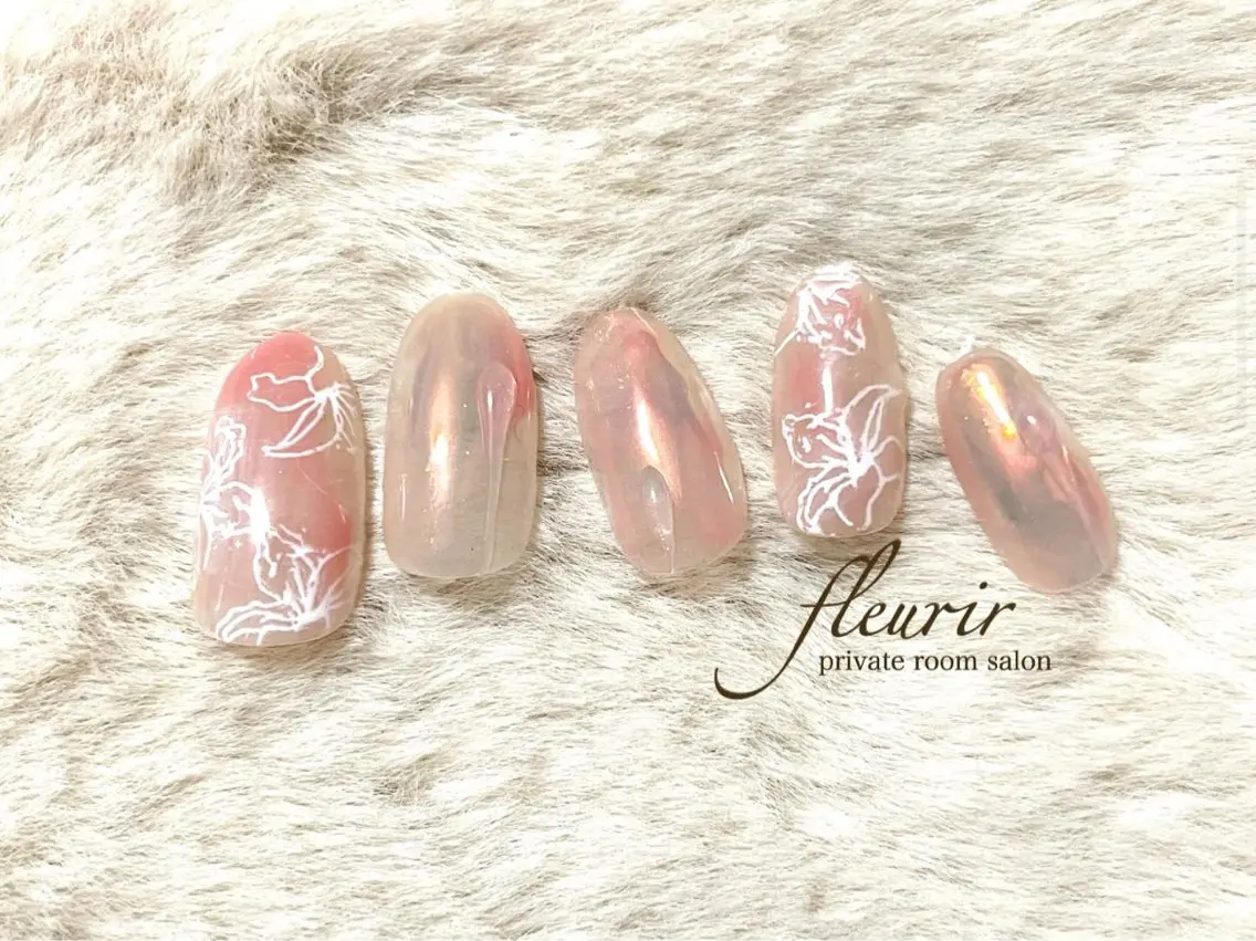 ネイル オーロラネイル クリアネイル ニュアンスネイル ピンク フルリール 【プライベートサロンのネイルデザイン