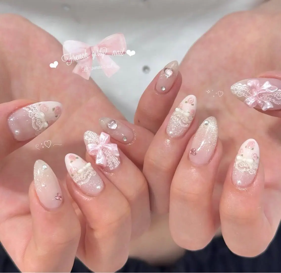 ネイル フレンチネイル ジェルネイル マグネットネイル 持ち込み ニュアンスネイル ハンドネイル Ribbonnail salonのネイルデザイン