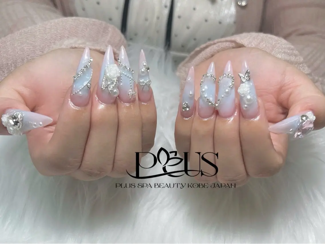 ネイル フレンチネイル ジェルネイル ガラスフレンチ グラデーション 韓国ネイル PLUSSPA ANHのネイルデザイン