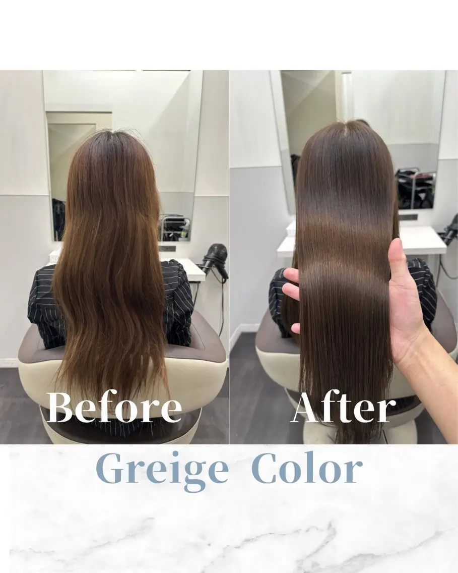 ロング カラー ブリーチ 透明感カラー グレージュ ブリーチなしカラー 髪質改善 ヘアカラー トリートメント 【美髪矯正 /髪質改善】RINのヘアスタイル