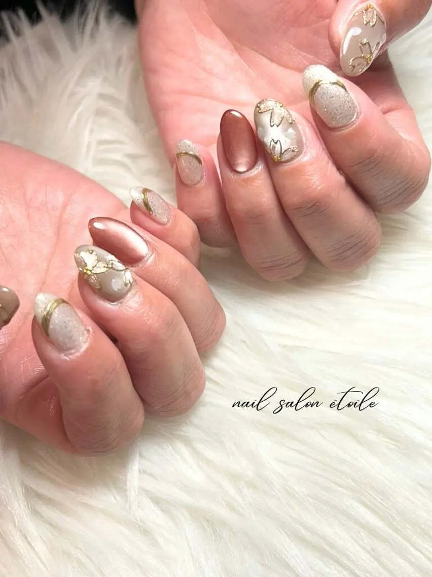 ネイル 桜ネイル 入学式 フラワーネイル マグネットネイル 春ネイル ハンドネイル nail salon étoileのネイルデザイン