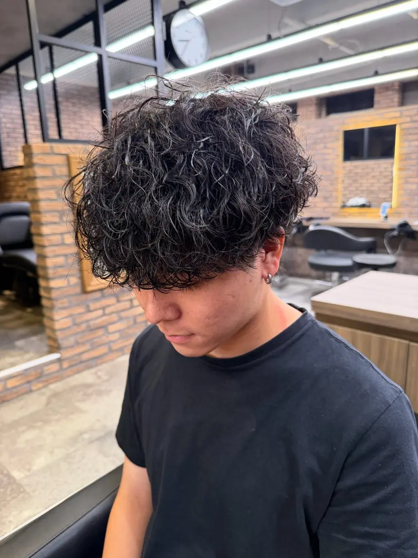 ミディアム カット パーマ ヘアセット メンズ特化 水口湧太のヘアスタイル