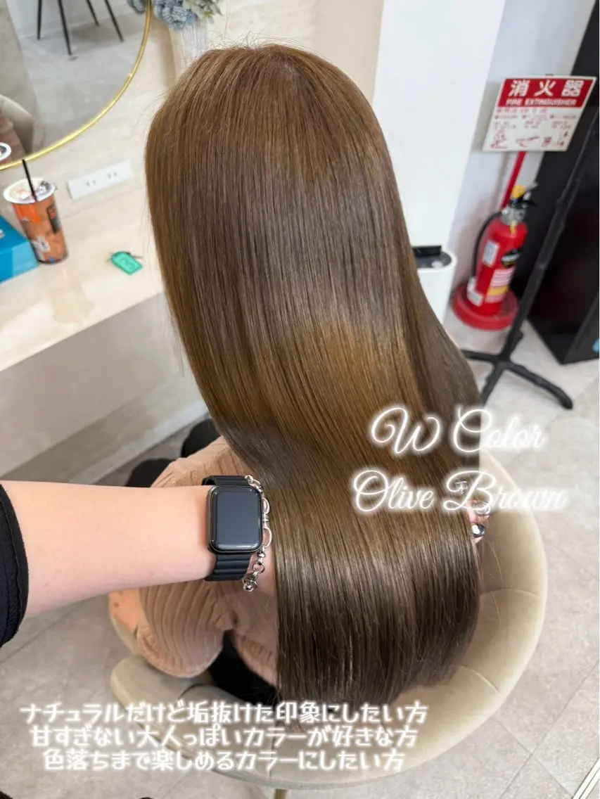 ロング カラー ブリーチ ブラウンカラー ダブルカラー オリーブブラウン ヘアカラー トリートメント 🍑ももか🍑透明感 カラー/赤羽🦋のヘアスタイル