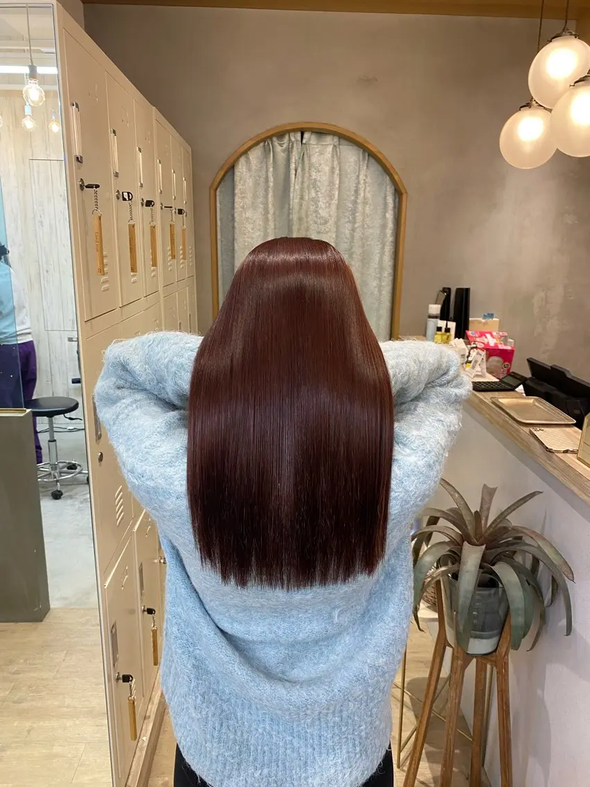 ロング レイヤーボブ縮毛矯正 韓国RINAのヘアスタイル