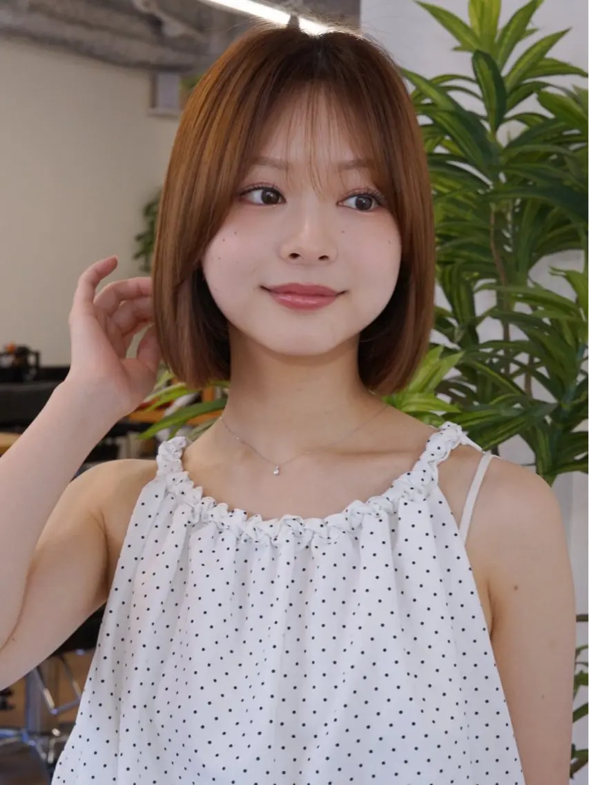 ミディアム ボブ カット ヘアカラー トリートメント 渋谷レイヤーカット❌ 縮毛矯正専門/武田涼のヘアスタイル