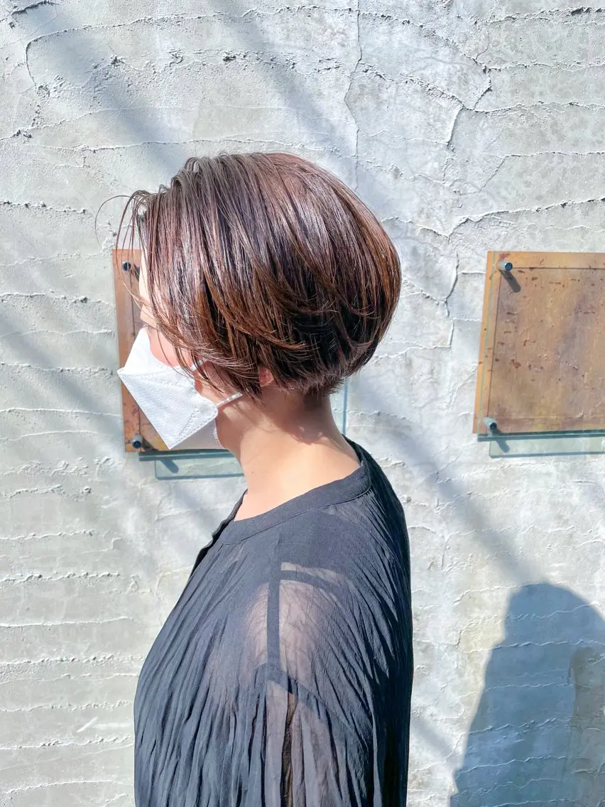 ショート ショートボブ 丸みショート ボブ レイヤーカット ショートヘア カット 縮毛矯正 ショート/レイヤー/ ツヤ髪/なかちゃんのヘアスタイル