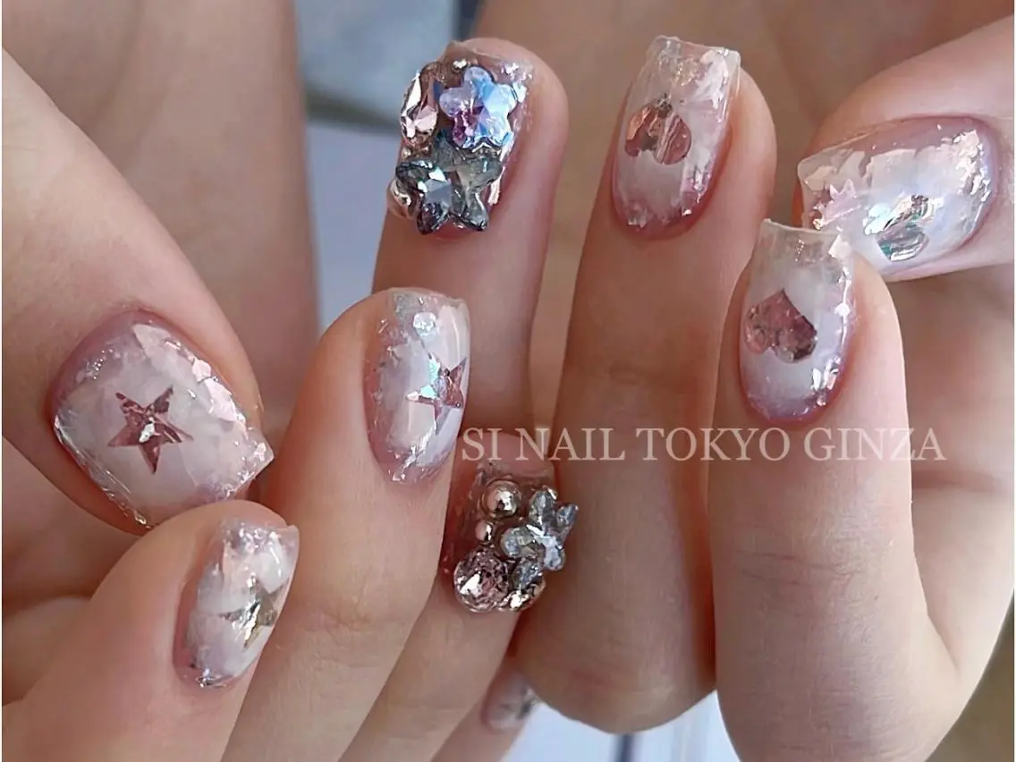 ネイル 韓国ネイル ロングネイル リボン ワンホンネイル SI NAILのネイルデザイン
