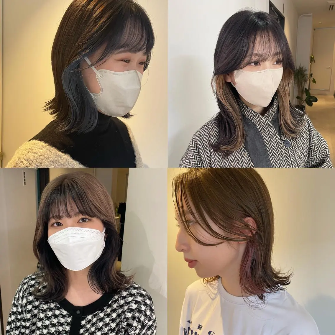 ショート カラー ミストバング ベージュカラー 黒髪 ブリーチ ブルーカラー ヘアカラー トリートメント MIU/ルーツカラー 顔まわりレイヤーのヘアスタイル