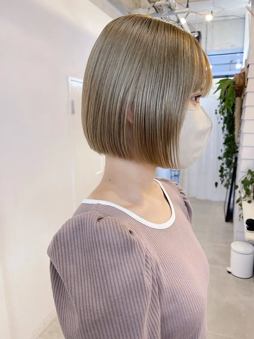 ミディアム カラー ブリーチ ケアブリーチ ボブ カット ヘアカラー トリートメント AiM 大名　似合わせカットのヘアスタイル