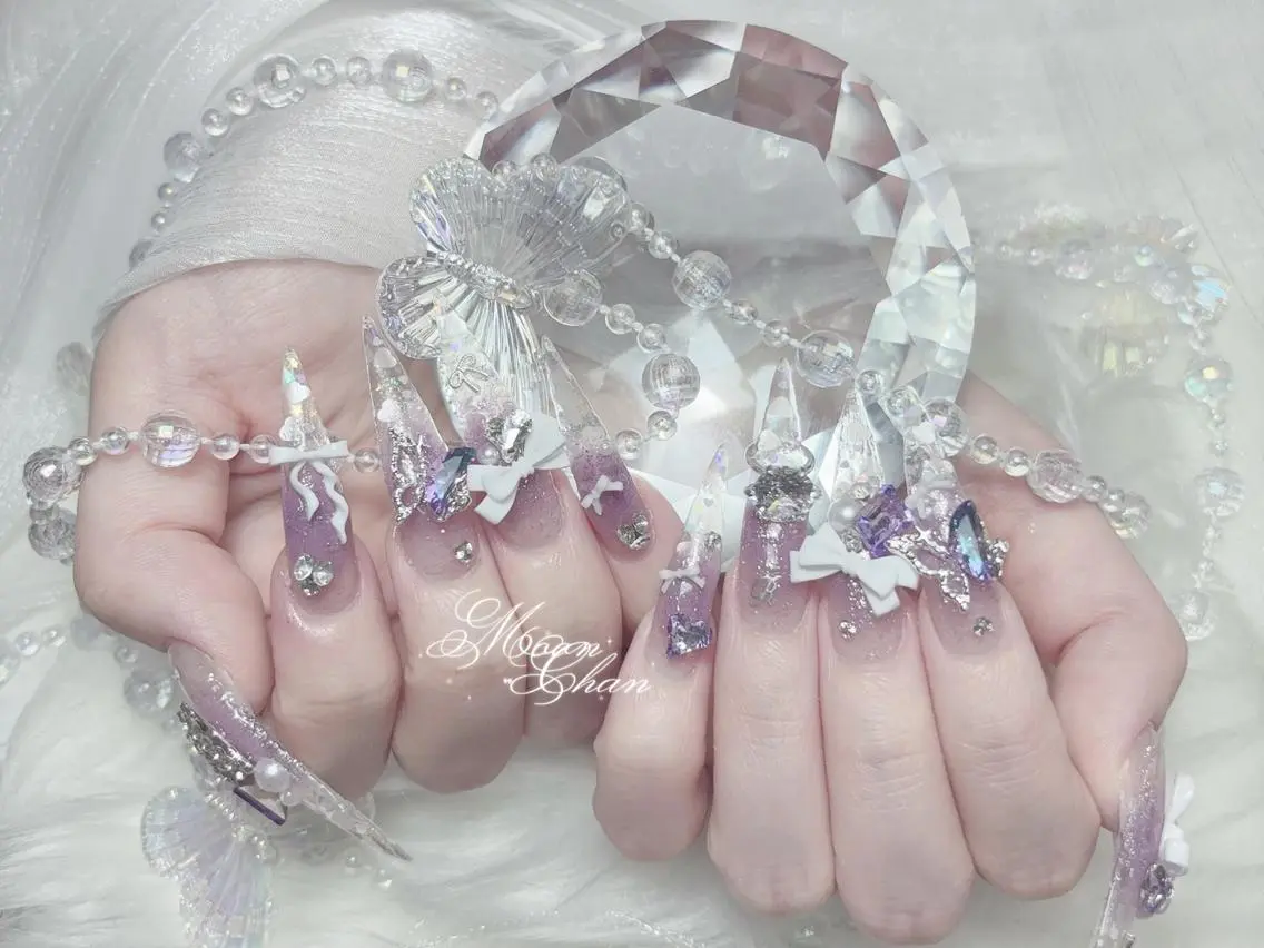 ネイル チークネイル 長さ出し キラキラネイル 韓国ネイル ロングネイル KTNail 🎀 長さ出し専門店のネイルデザイン
