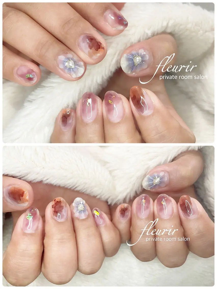 ネイル フラワーネイル フルリール 【プライベートサロンのネイルデザイン
