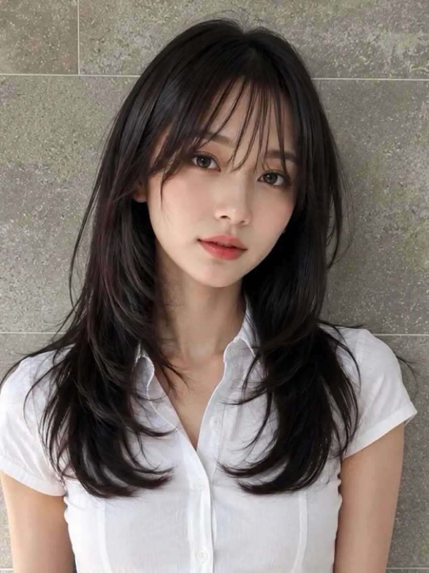 セミロング ハイレイヤー レイヤーカット カット トリートメント 透明感カラー/韓国レ イヤー/宮下知也のヘアスタイル