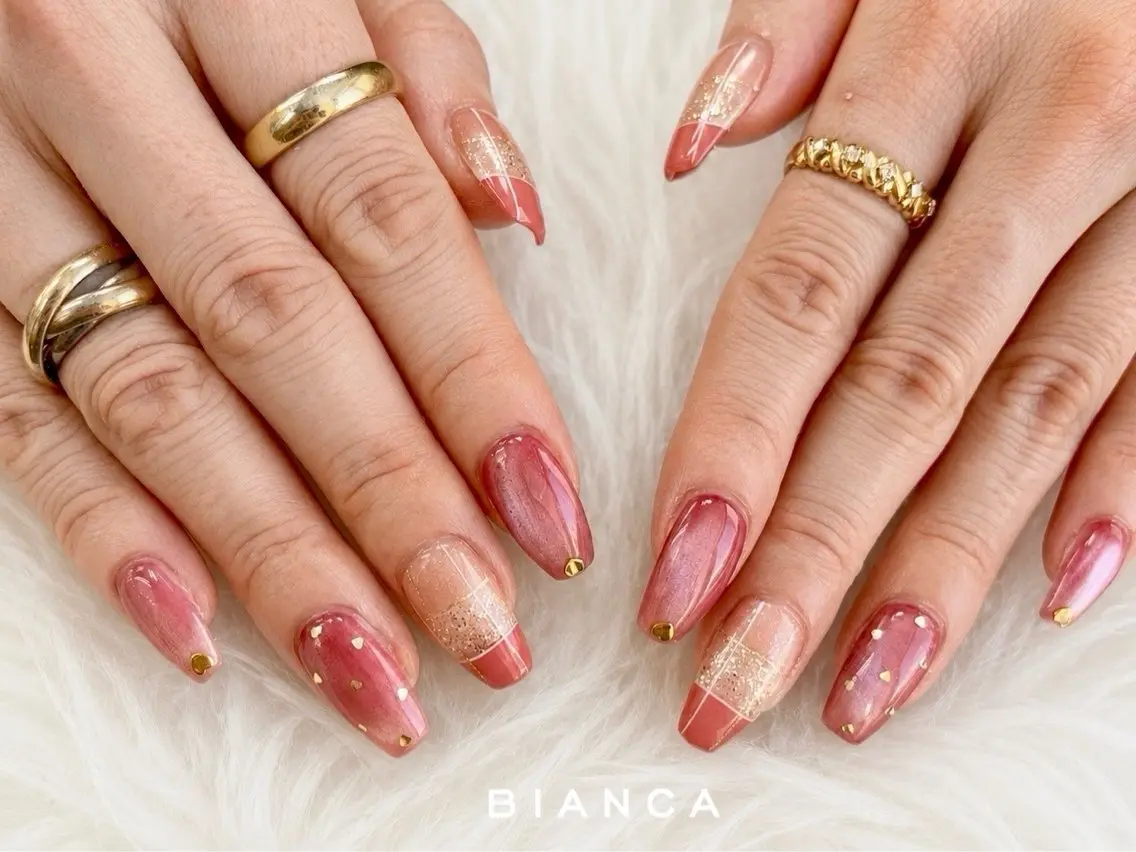 ネイル ハート 赤色 ハンドネイル Bianca大宮店 上野のネイルデザイン