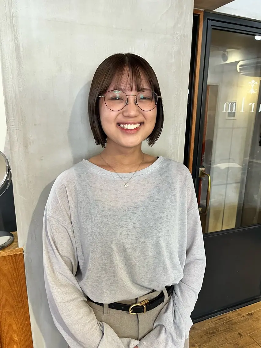 ショート カラー ボブ 顔周りカット 小顔カット カット ヘアカラー ヘッドスパ 薬院:今泉/上川美幸 ボブ/顔周りレイヤーのヘアスタイル